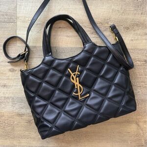 YS*L Black Quilted Purse with Gold Logo
